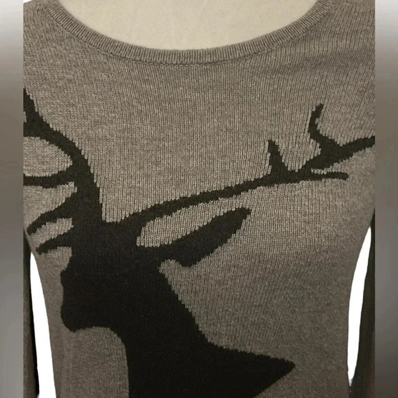 Ann Taylor Deer Sweater Gray Holiday Festive Size XS - Picture 3 of 6
